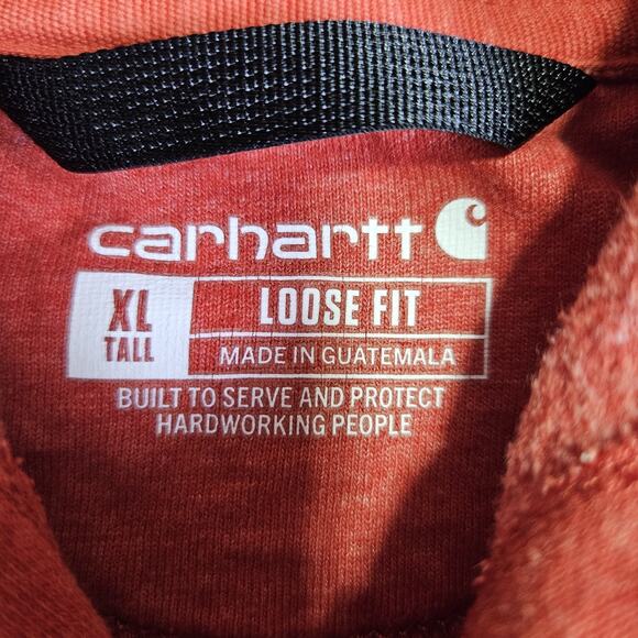 Carhartt Men Loose Fit Midweight Logo Sleeve Graphic Hoodie XL Tall Workwear Red - Picture 10 of 15